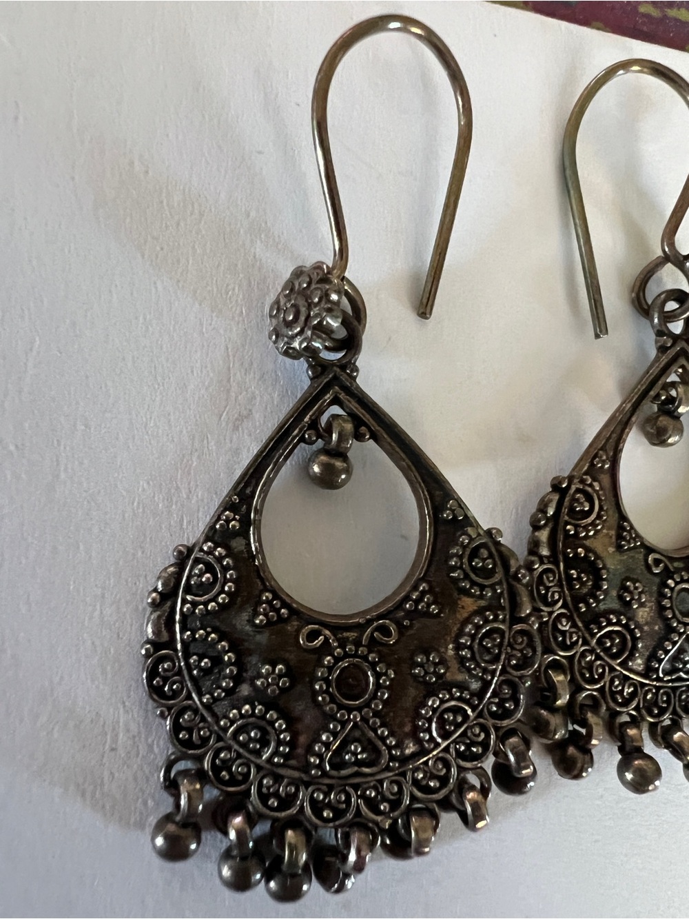 Oxidized SilverTone Boho Tribal Fringe Dangle Earrings - Picture 6 of 7